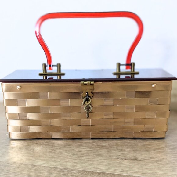 Dorset Rex Handbags - Vintage 1950s Dorset Rex Fifth Avenue Gold Tone Metal Woven Box Handbag